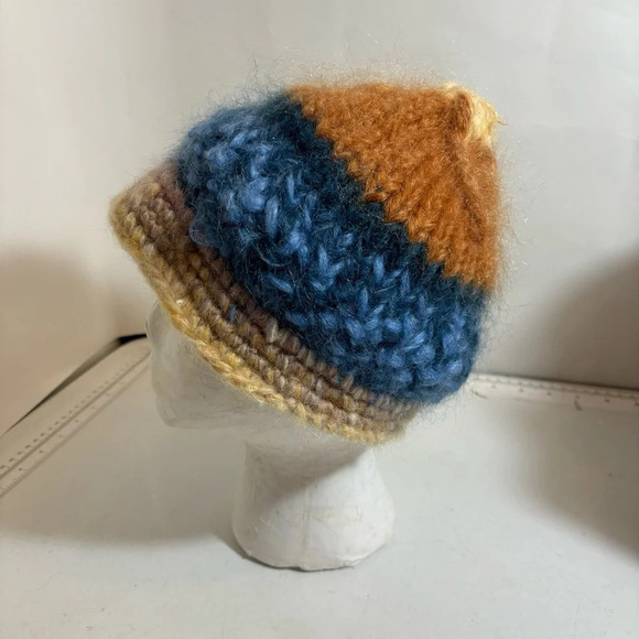 Vintage hand-knit winter ski snowboard fuzzy warm wool toque hat beanie - Picture 2 of 8